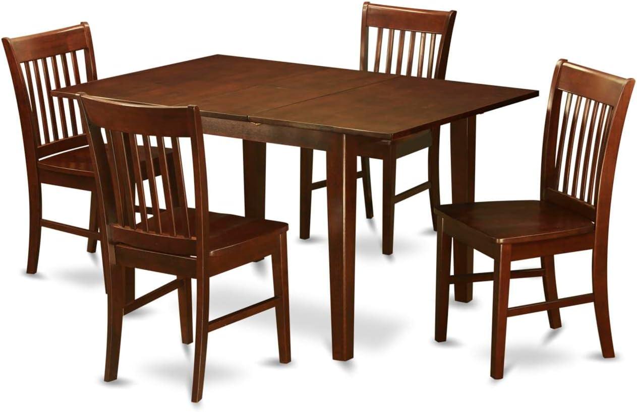 Mahogany 5-Piece Wood Dining Set with Slat Back Chairs