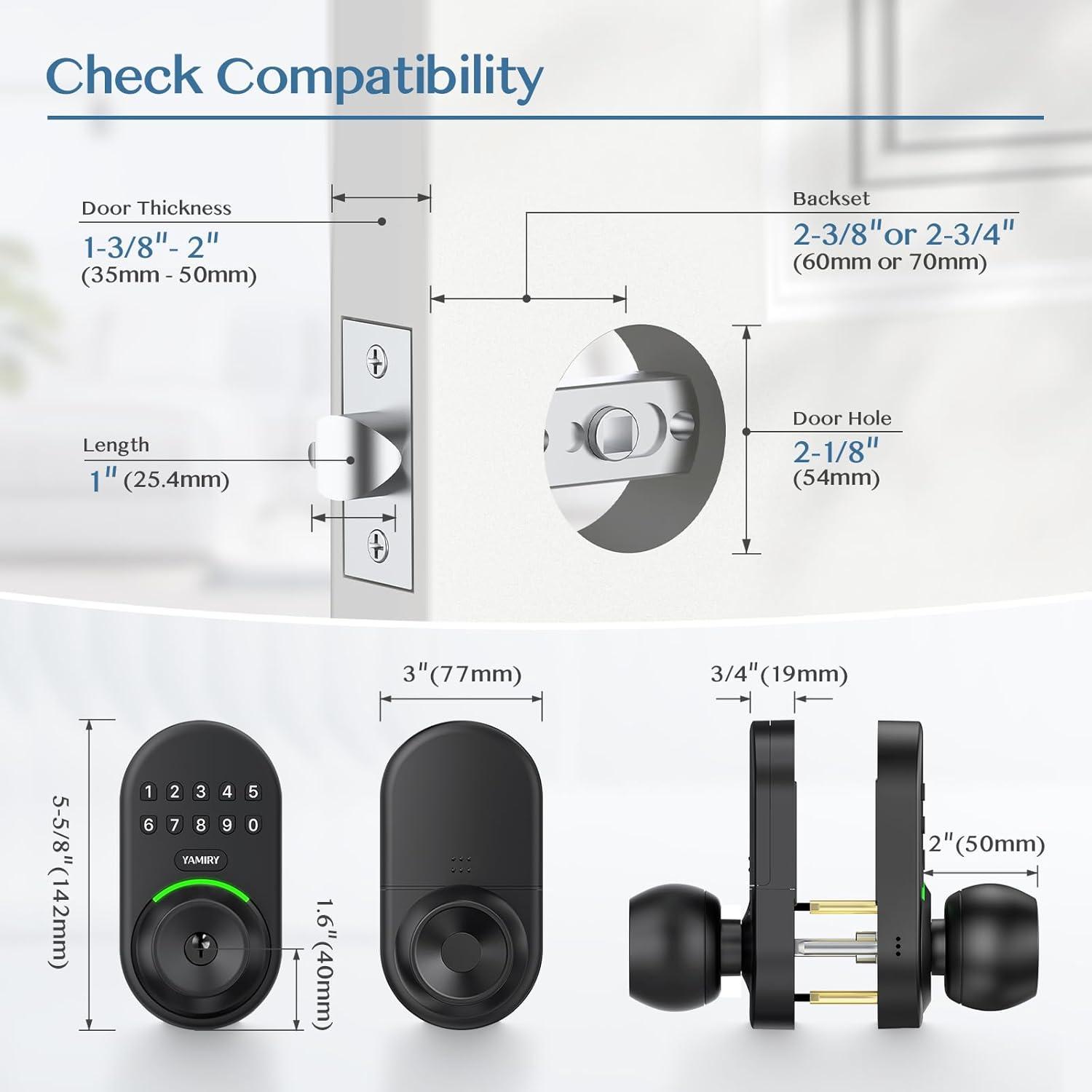 Black Aluminum Keypad Smart Door Knob Lock with Handle