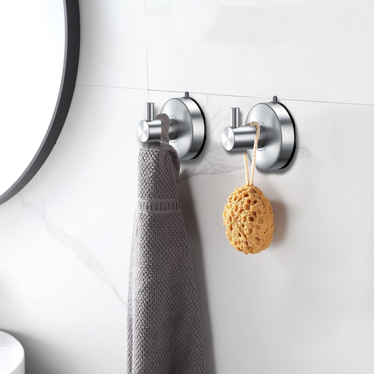 Shower suction cup hook stainless steel detachable towel towel towel suction cup hook waterproof wall bathroom kitchen 15 pounds 2 packs (nickel) beautiful and practical