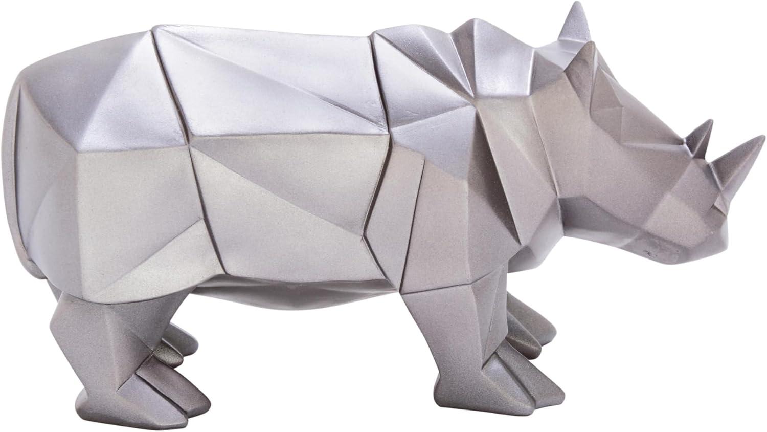 10" x 6" Silver Polystone Rhino Sculpture, by CosmoLiving by Cosmopolitan