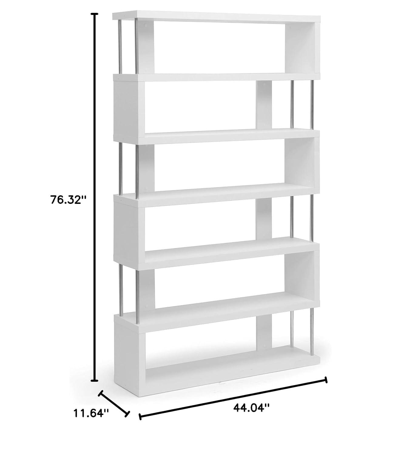 75.5" Barnes Six Shelf Modern Bookshelf White - Baxton Studio: Farmhouse Style, Wood Composite, 6-Tier Storage