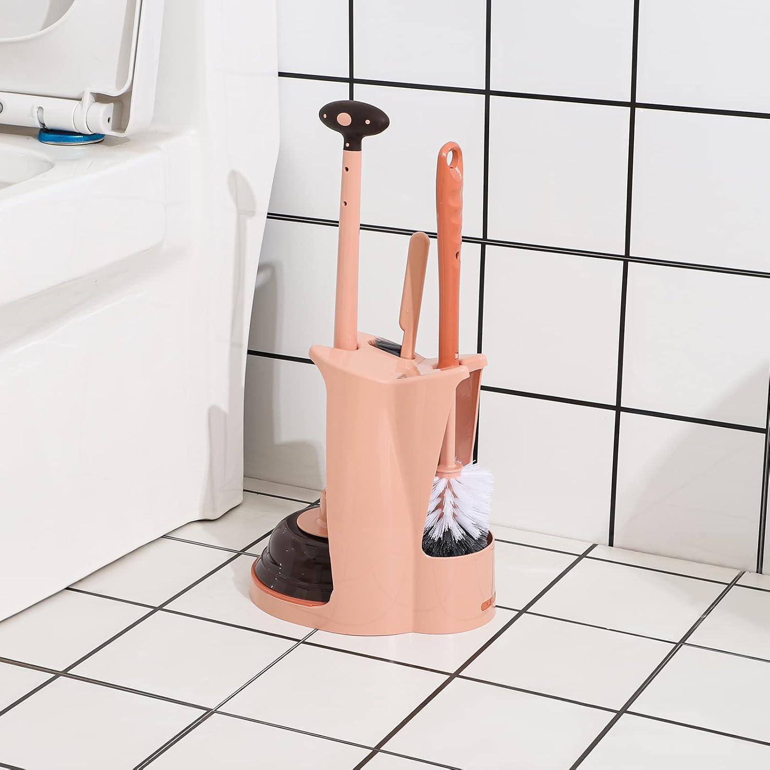 Brush Bathroom Toilet Brush Set and Piston 3 in 1 Powerful Combination Piston Pump Suction Plunger Odorless Odorless and Brush,Pink