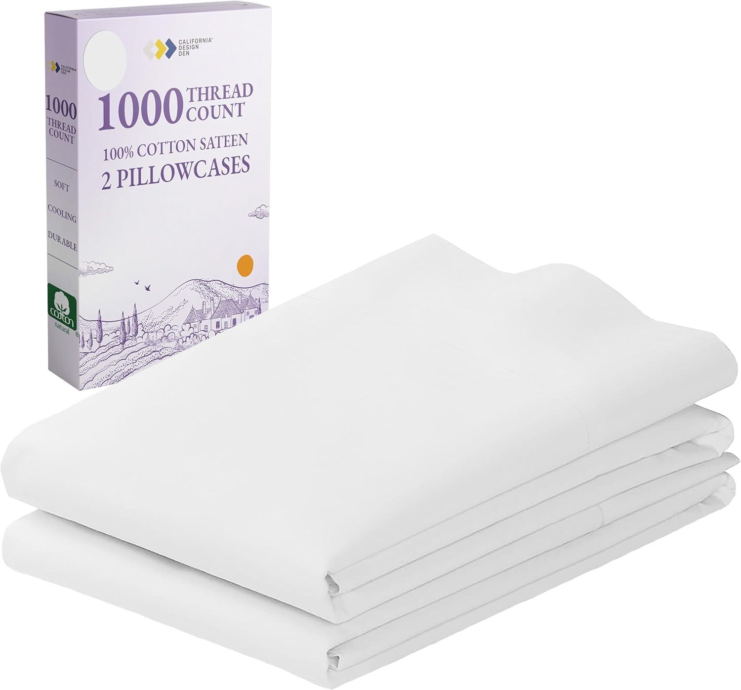 Luxury 1000 Thread Count Pillowcase Set, 100% Cotton Sateen by California Design Den