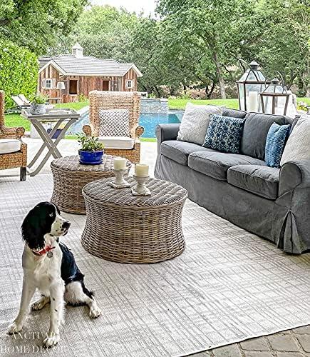 SAFAVIEH Bermuda Lavern Geometric Machine Washable Indoor/Outdoor Area Rug, Ivory/Light Grey, 6'7" x 9'2"
