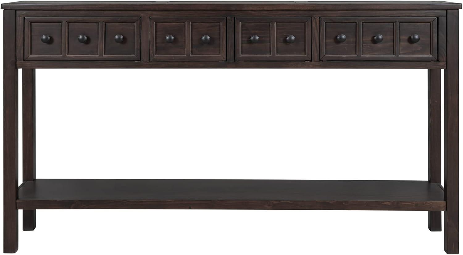 Merax Long Entryway Console Table with 4 Storage Drawers, 60" Solid Wood Sofa Table with Bottom Shelf, for Living Room Hallway, Espresso