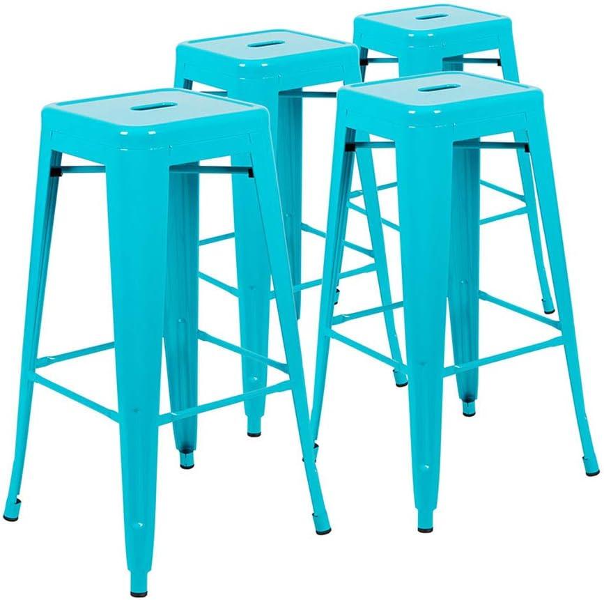 30'' High Backless Distressed Antique Blue Metal Indoor-Outdoor Barstool