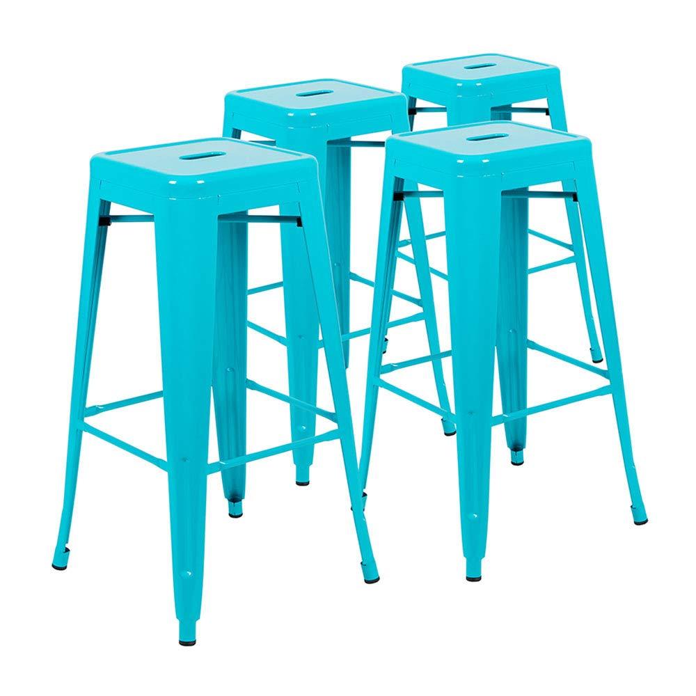 30'' High Backless Distressed Antique Blue Metal Indoor-Outdoor Barstool