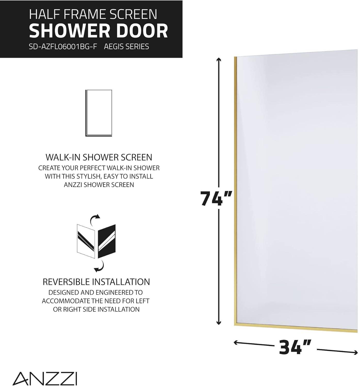 Veil Series 34” W x 74” H Frameless Glass Fixed Shower Screen Shower Door