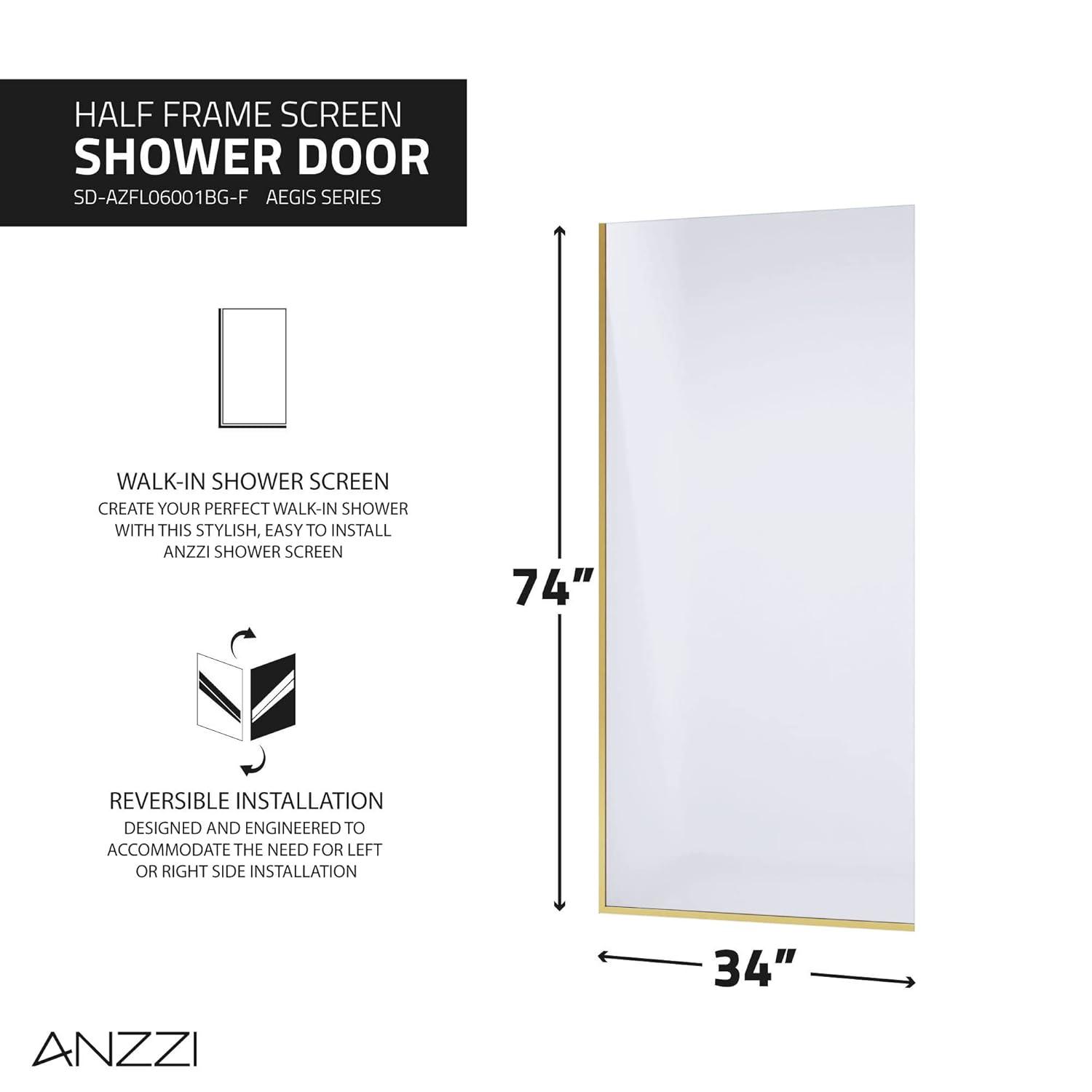Veil Series 34” W x 74” H Frameless Glass Fixed Shower Screen Shower Door