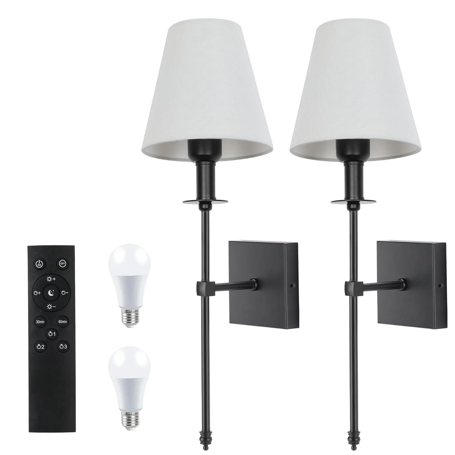 Battery Operated Black Wall Sconce Set Of 2,not Hardwired Fixture Wireless Wall Light ,dimmable Picture Sconces Cordless ,Easy To Install Battery Powered Lamp,for Bedroom, Lounge, Farmhouse Gallery