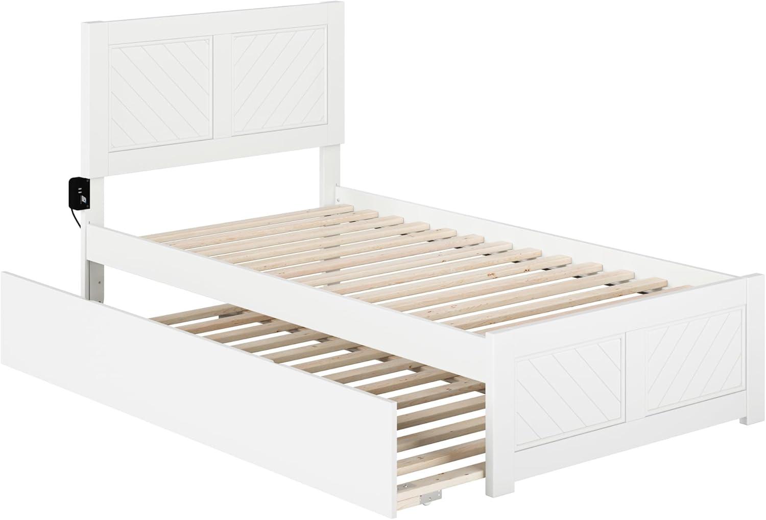 HAOYUN Canyon Twin XL Farmhouse Solid Wood Platform Bed with Footboard & Twin XL Trundle, White