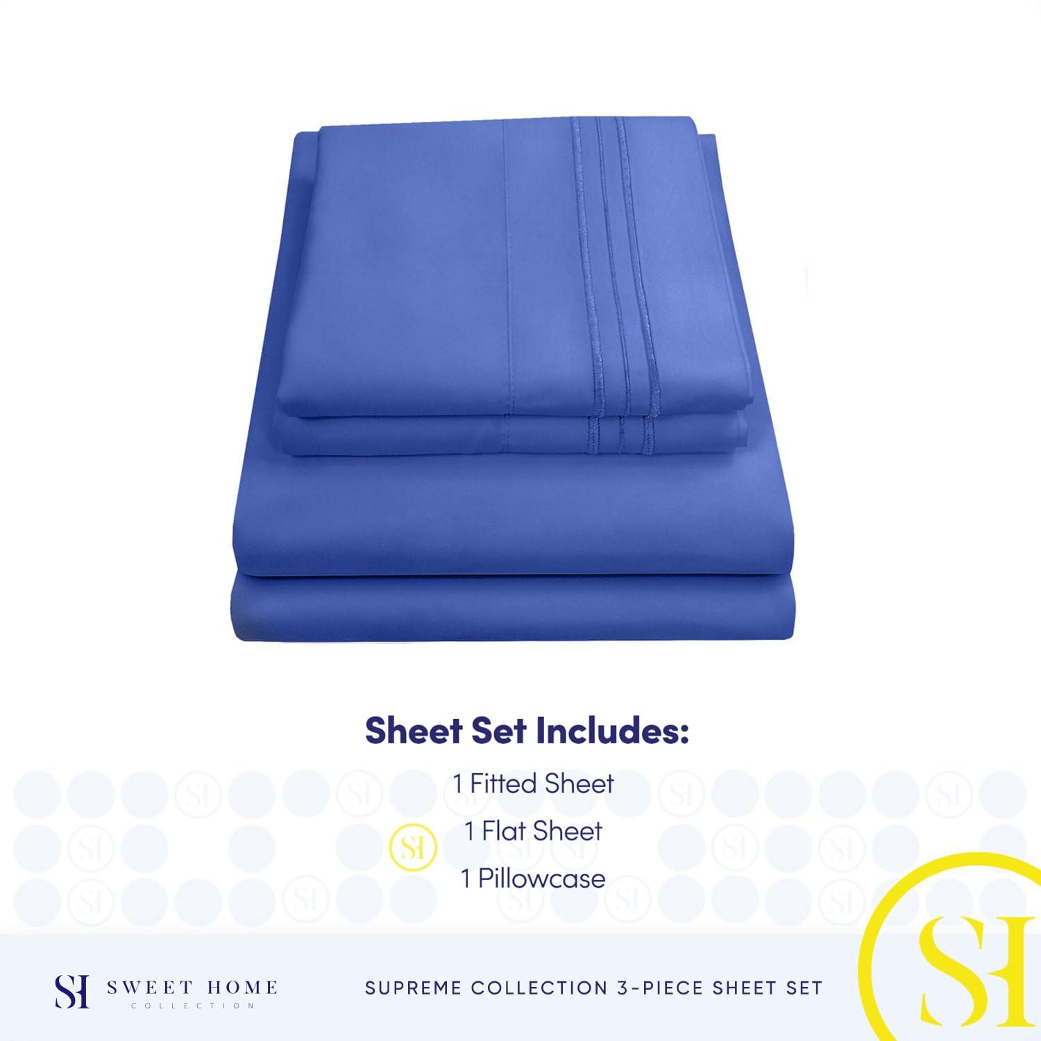 Sweet Home Collection 1800 Series Bed Sheets - Extra Soft Microfiber Deep Pocket Sheet Set - Royal Blue, Twin