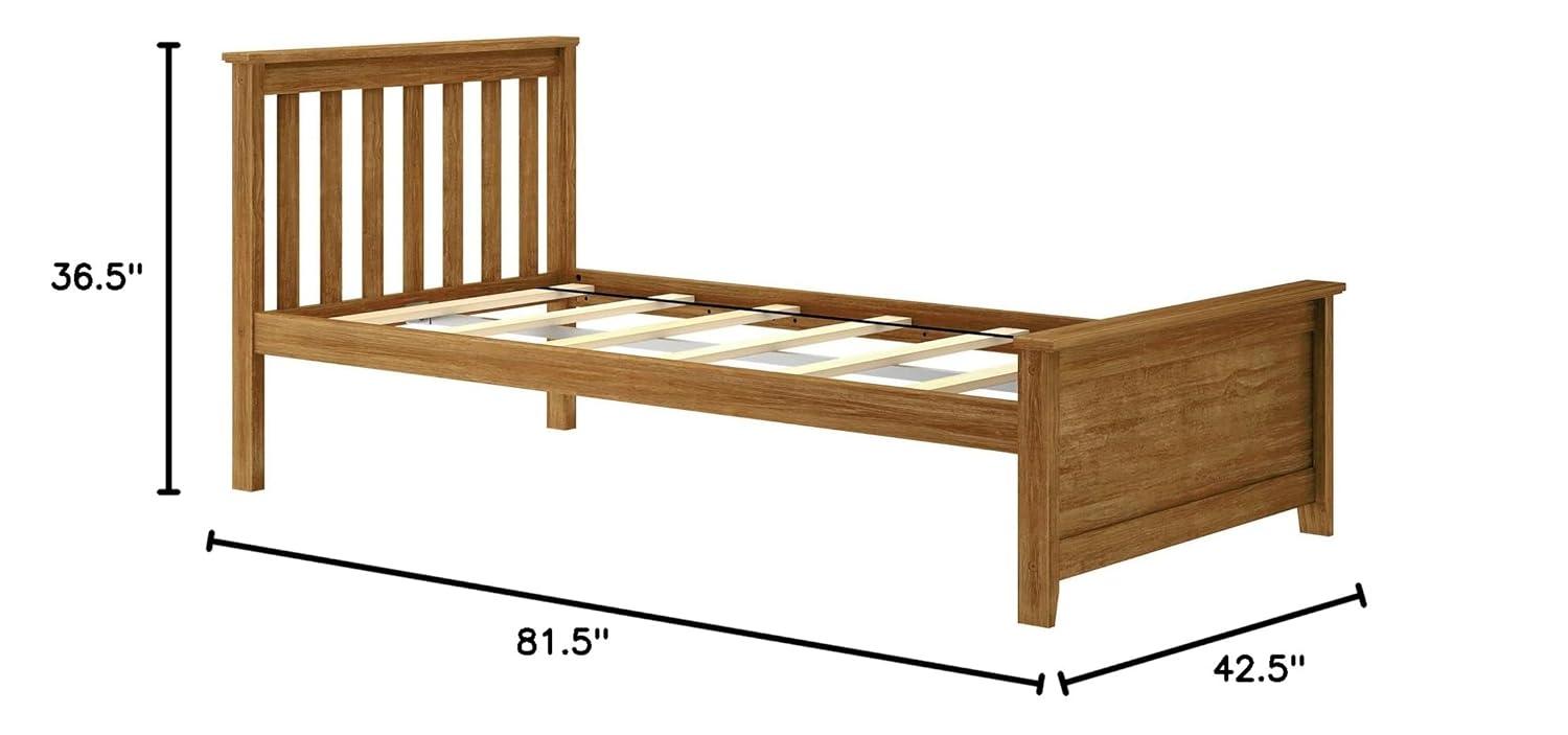 Max & Lily Twin Bed Frame with Headboard, Solid Wood Platform Bed for Kids, Pecan