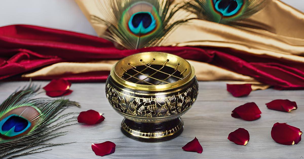 Brass Small Pooja Articles for poojan in Your Home Office or Temple Traditional Indian puja and Gift Items (Burner) Visit the PARIJAT HANDICRAFT Store 4.0