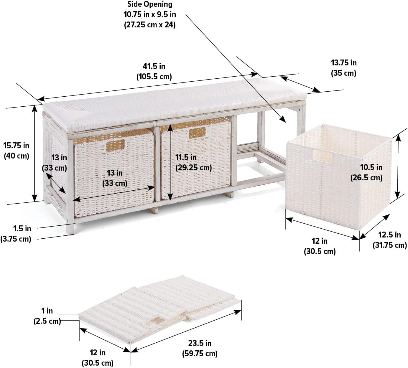 Kid''s Storage Bench With Woven Top And Baskets