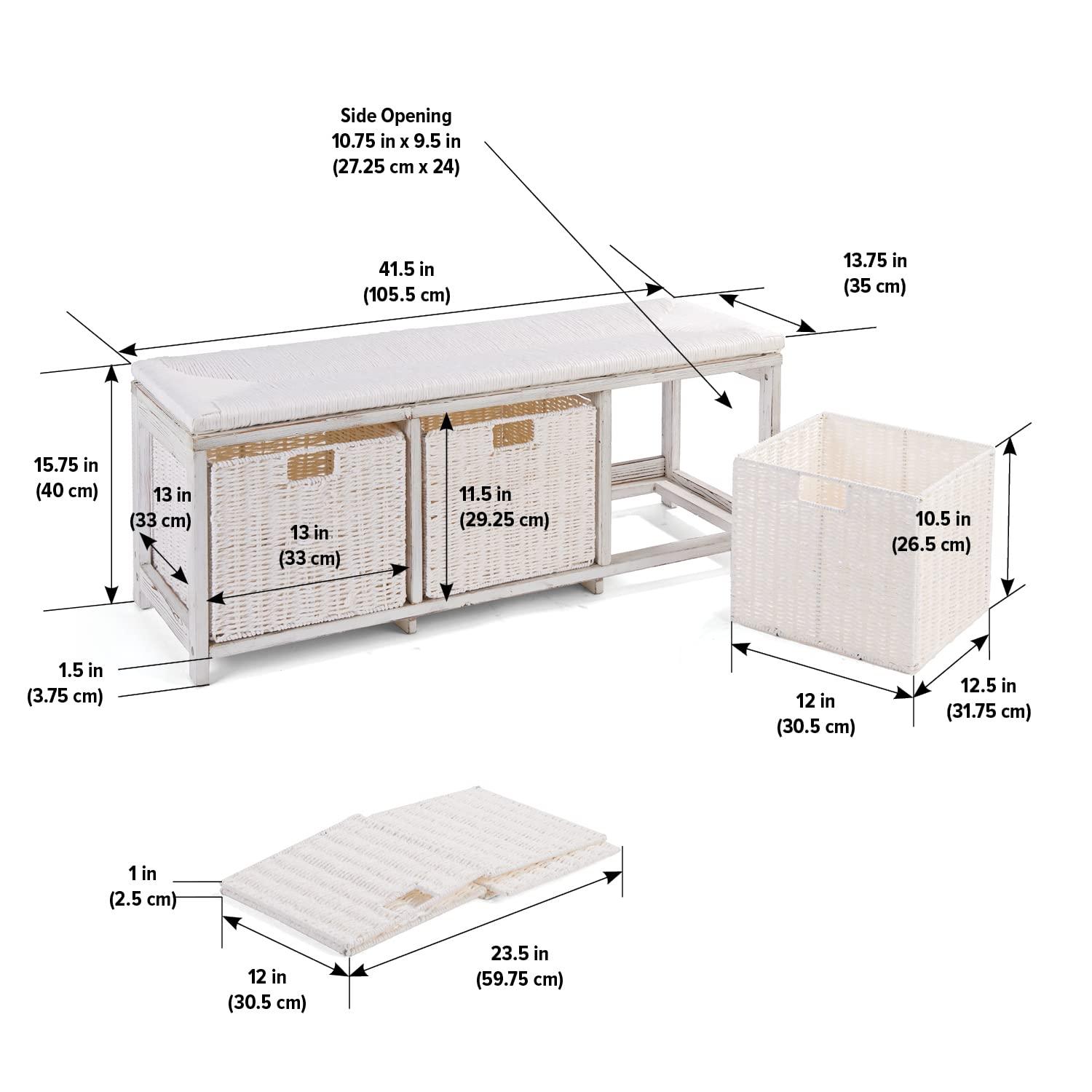 Sunside Sails Kid''s Storage Bench With Woven Top And Baskets