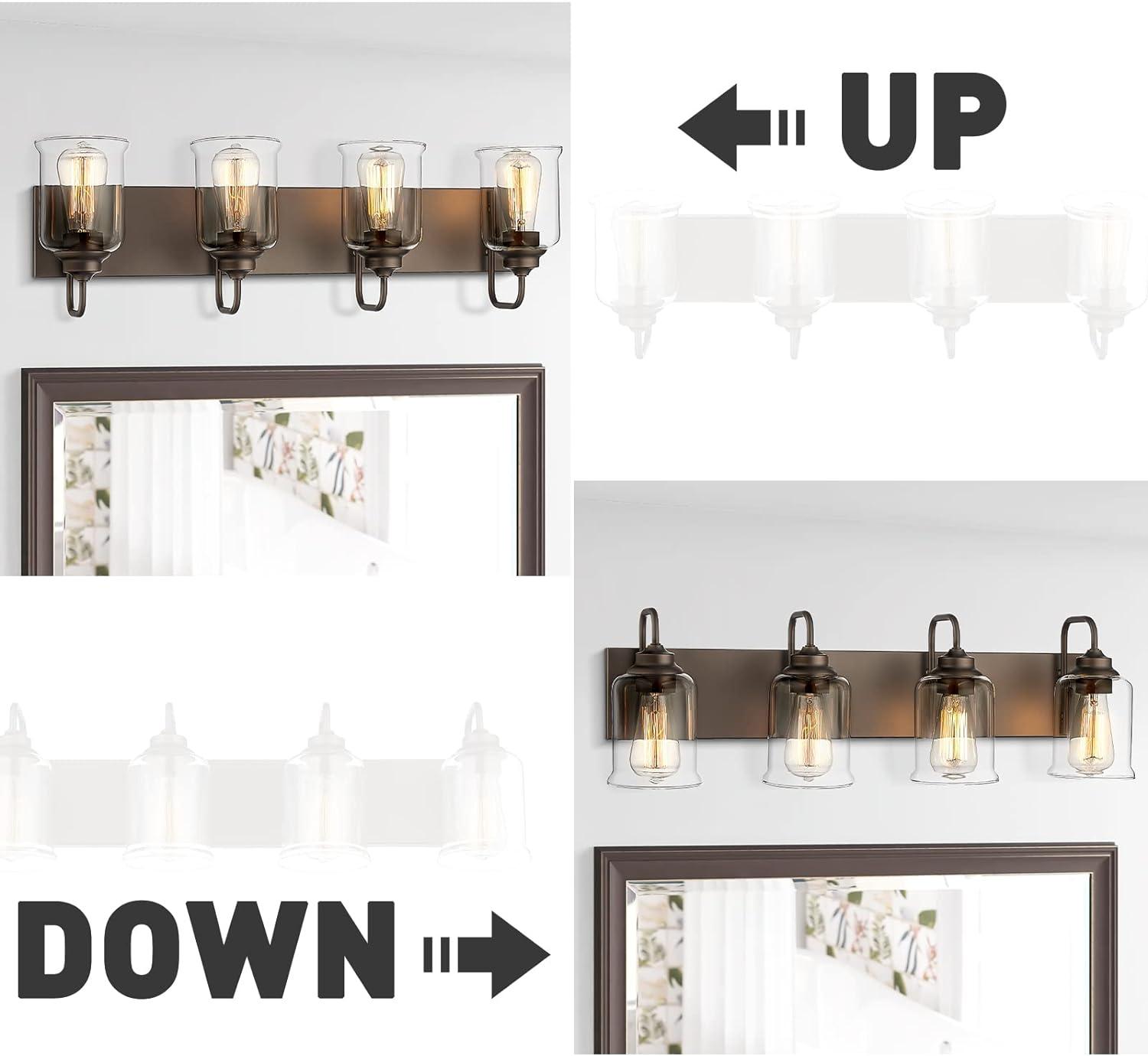 Oil Rubbed Bronze 4-Light Bathroom Vanity Fixture with Clear Glass Shades