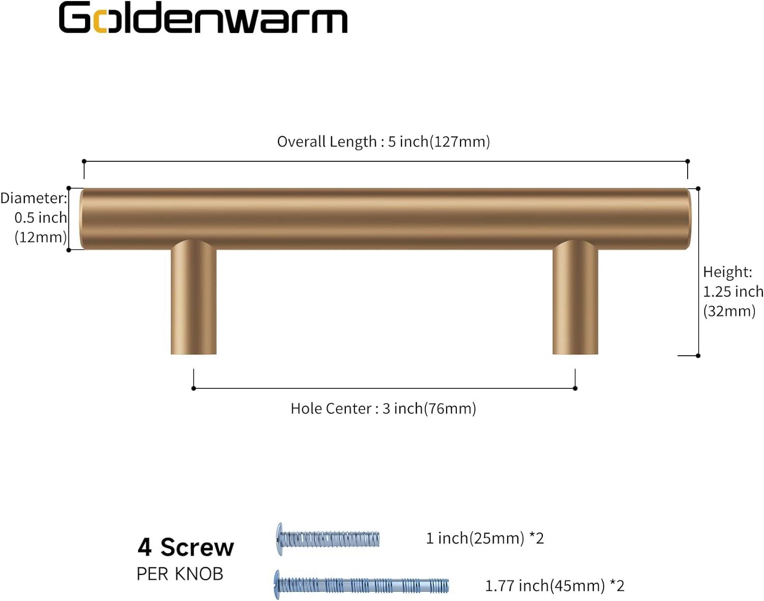 goldenwarm 10 Pack Champagne Bronze Cabinet Pulls Gold Cabinet Handles 3 inch(76mm) Champagne Drawer Pulls Brushed Bronze Cabinet Pulls Kitchen Bathroom Bedroom Furniture Handles