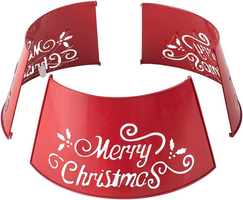 Red Metal Merry Christmas Tree Collar with Lights