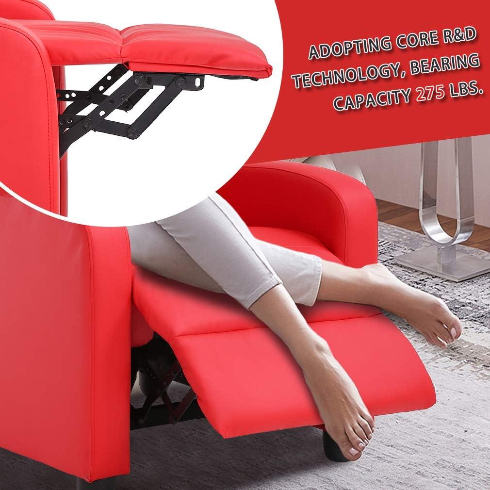 FDW Wingback Recliner Chair Leather Single Modern Sofa Home Theater Seating for Living Room,Red