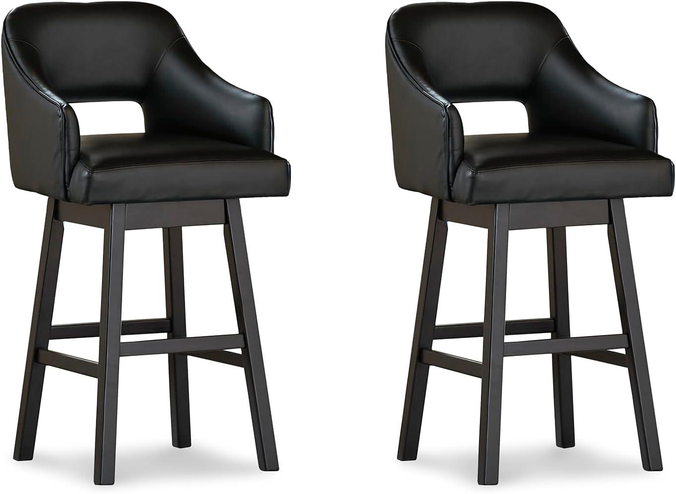 Tall Black and Dark Brown Faux Leather Swivel Barstools, Set of 2