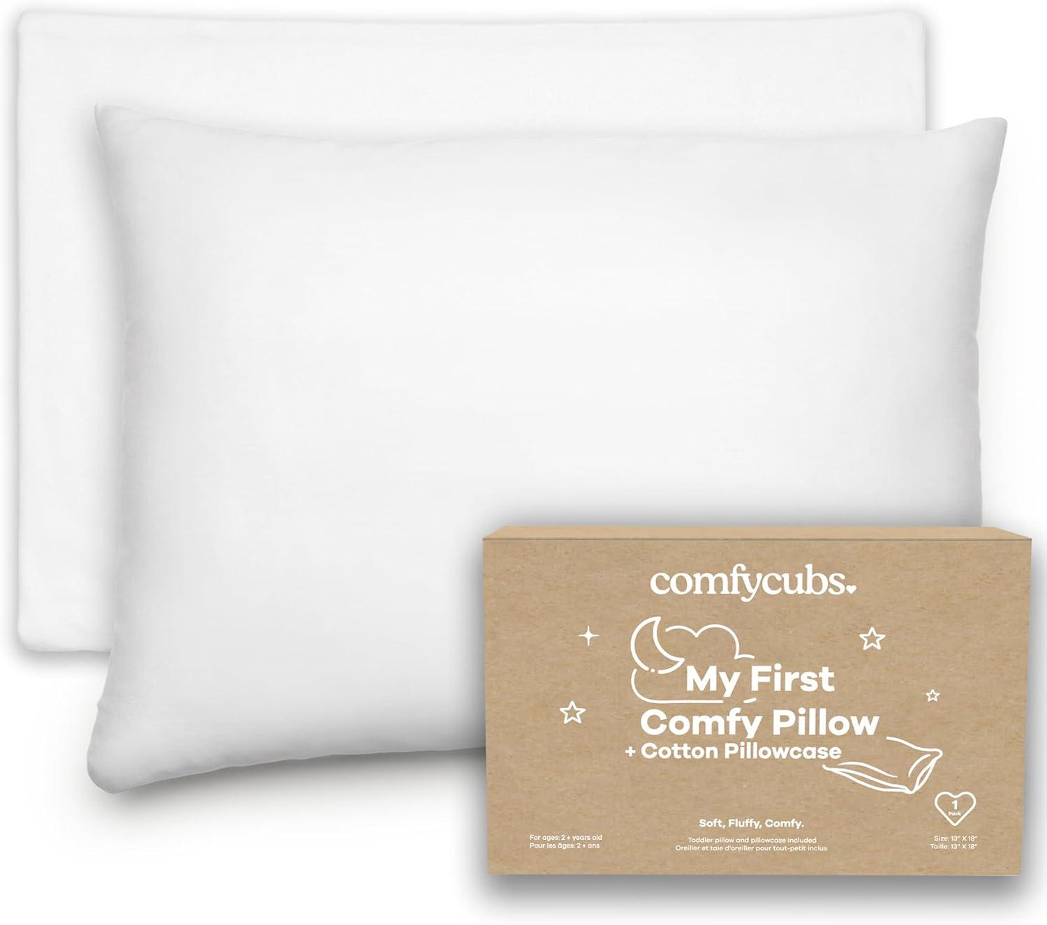 Toddler Pillow with Cotton Pillowcase, 13"x18", Kids Pillow for Sleeping by Comfy Cubs - 1 Pack