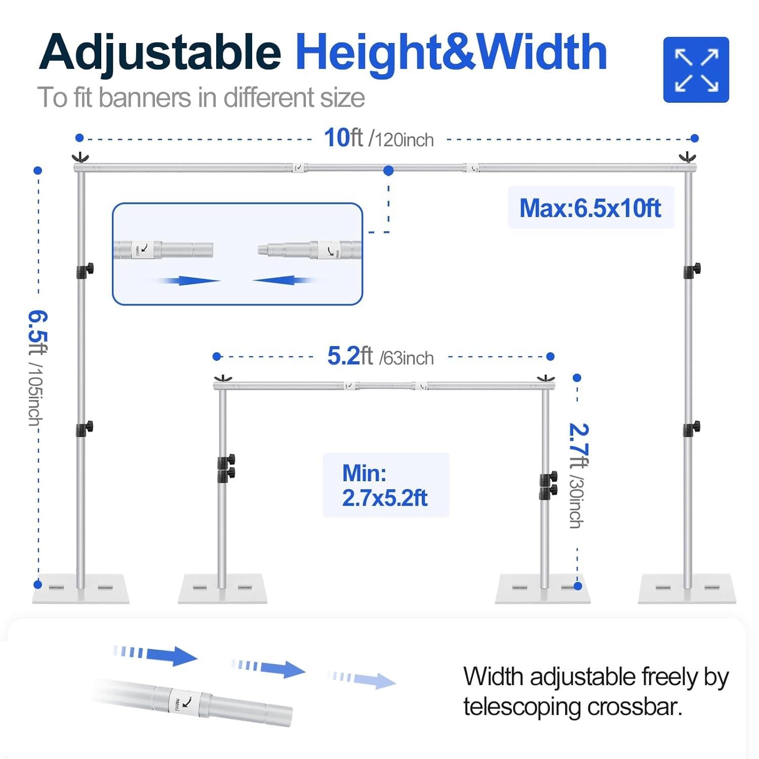 EMART Backdrop Stand, 6.5x10 ft Adjustable Photo Background Pipe and Drape Photography Kit with Heavy Duty Metal Flat Base for Parties, Wedding, Video Studio, Birthday - White