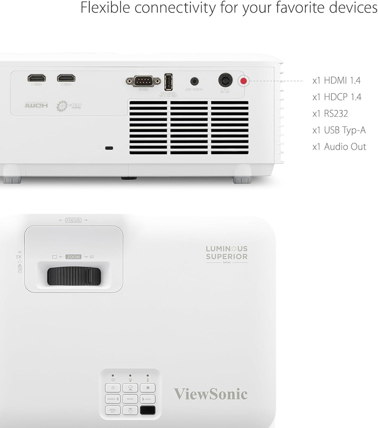 ViewSonic LS740W 5000 Lumens WXGA Laser Projector with 1.3x Optical Zoom, H/V Keystrone, 360 Degrees Projection for Auditorium, Conference Room, and
