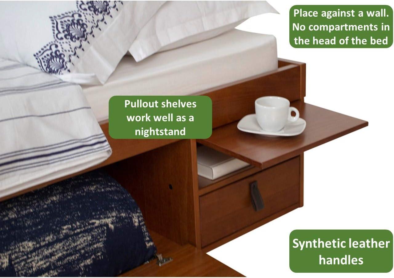 Memomad Bali Storage Platform Sturdy Modern Bed Frame with Drawers & More (Queen Size, Caramel Brown Wood)