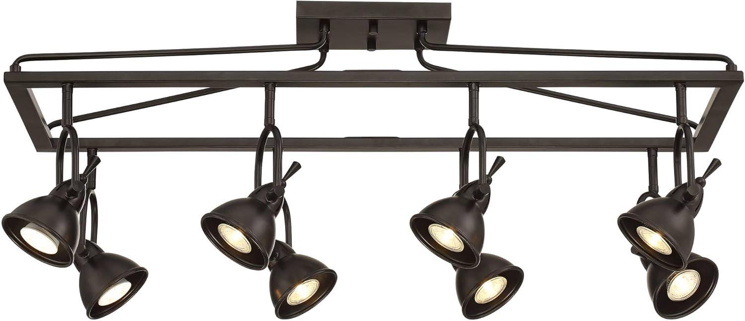 Pro Track Kane 8-Head LED Ceiling Track Light Fixture Kit Spot Light GU10 Directional Brown Bronze Finish Metal Farmhouse Rustic Cage Kitchen 36" Wide