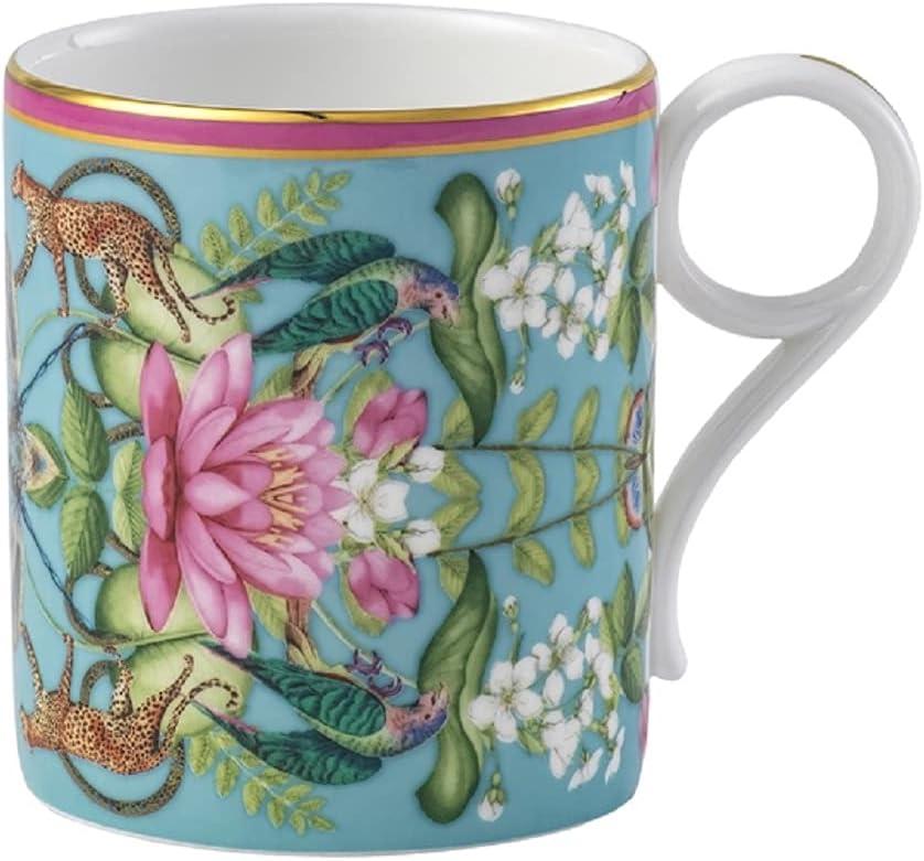 Small Blue Ceramic Mug with Animal and Floral Print