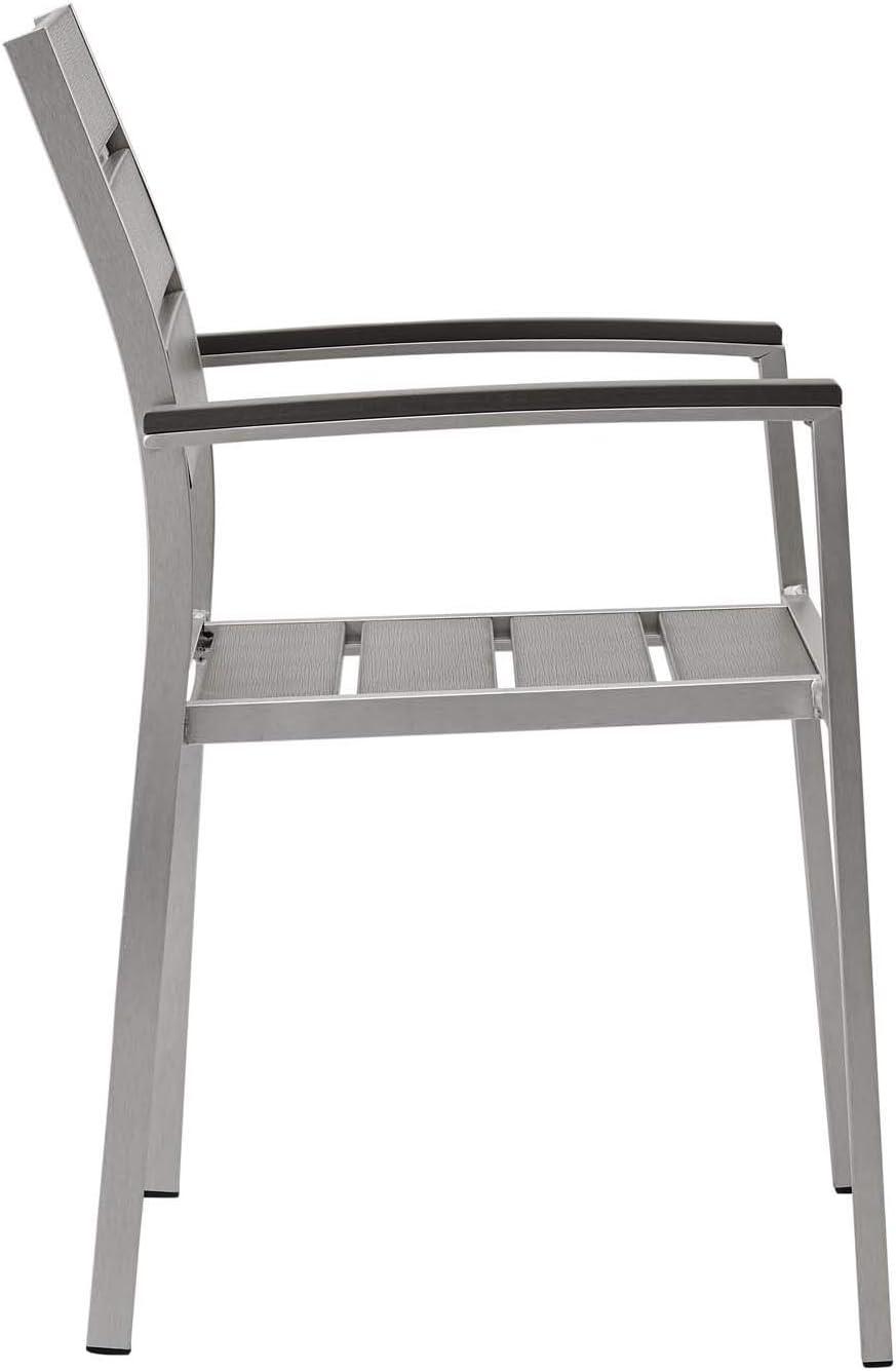 Modway Shore 17.5" Aluminum & Wood Patio Dining Armchair in Silver and Gray