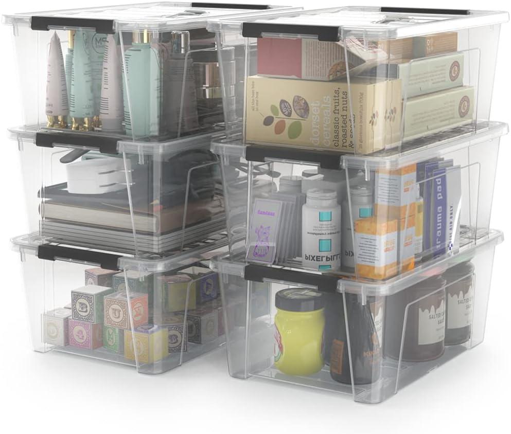 Rebrilliant Clear Storage Latch Bins, 6-Pack Storage Organizer Box With Handle And Lids, 5-Litre