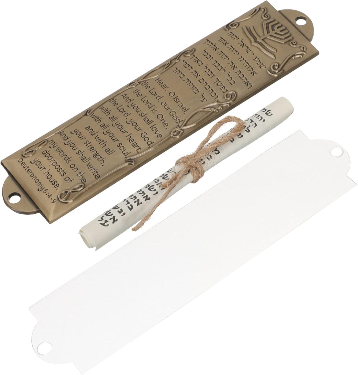 Vintage Metal Mezuzah Case with Hebrew Scroll Blessing