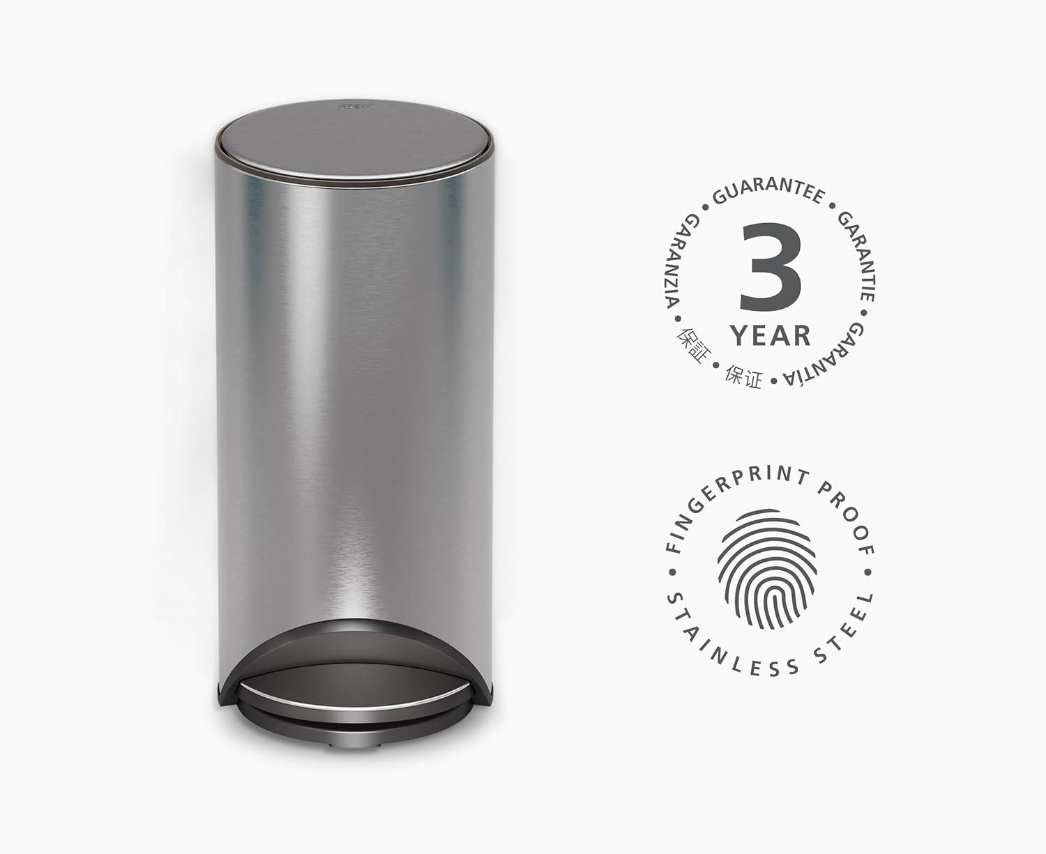 Slimline Stainless Steel 30L Pedal Trash Can with Soft-Close Lid