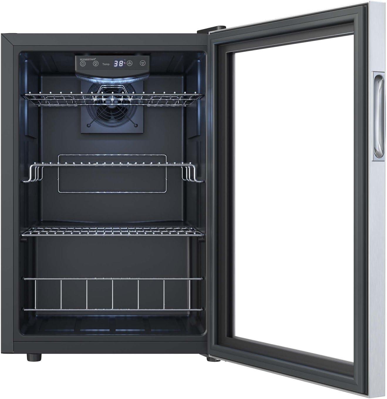 Black Compact Beverage Cooler with Stainless Steel Door