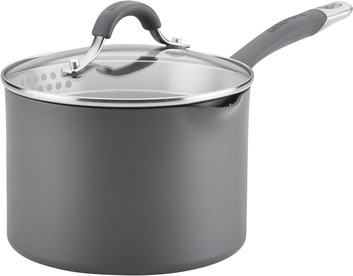 Circulon Circulon Radiance Hard-Anodized Nonstick Saucepan with Straining Lid, 3-Quart