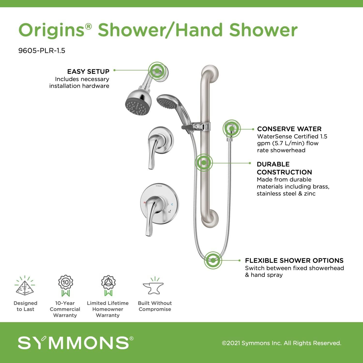 Origins 2-Handle Shower Faucet with Hand Shower, 1.5 gpm