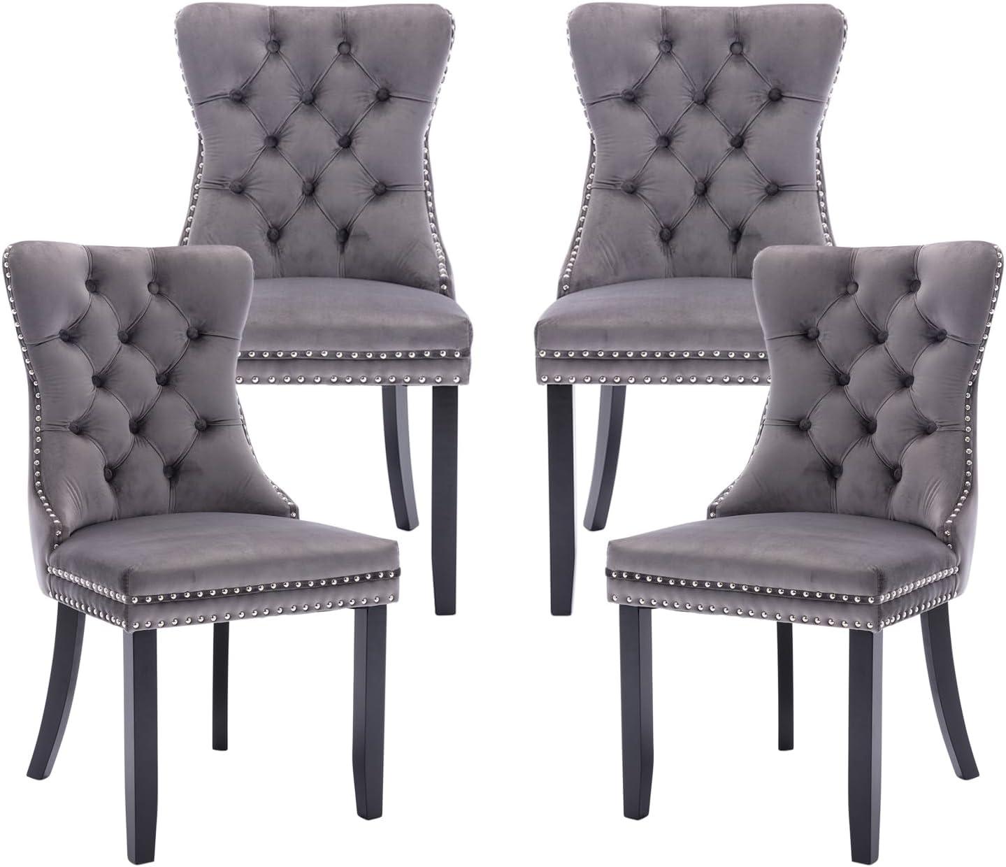 ODUSE-DAILY Grey Velvet Dining Chairs Set of 4, Kitchen & Dining Room Chairs, Tufted Dining Chairs, Fabric Upholstered, Solid Wood, Sillas De Comedor (Gray, 4 Pcs)