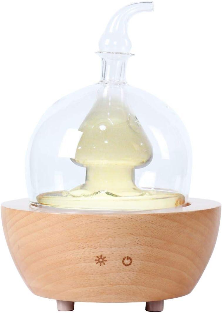 EcoGecko Aroma Essential Oil Diffuser made from Wood and Hand Blown Glass for Aromatherapy Nebulizer Pure Essential Oils with Touch Button Timer and 7 Color LED lights