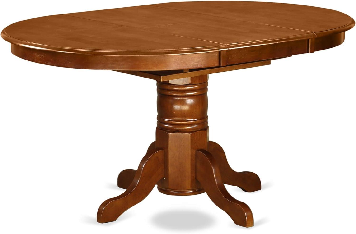 Contemporary Round Wood Extendable Dining Table in Saddle Brown