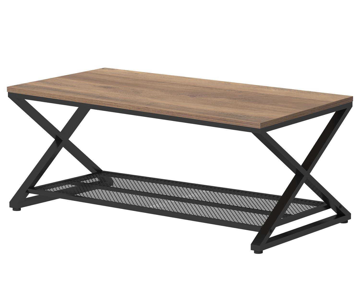 47 Inch Table with Storage Shelf, 2 Tier Rectangle Center Table Minimalist Home Tea Coffee Table