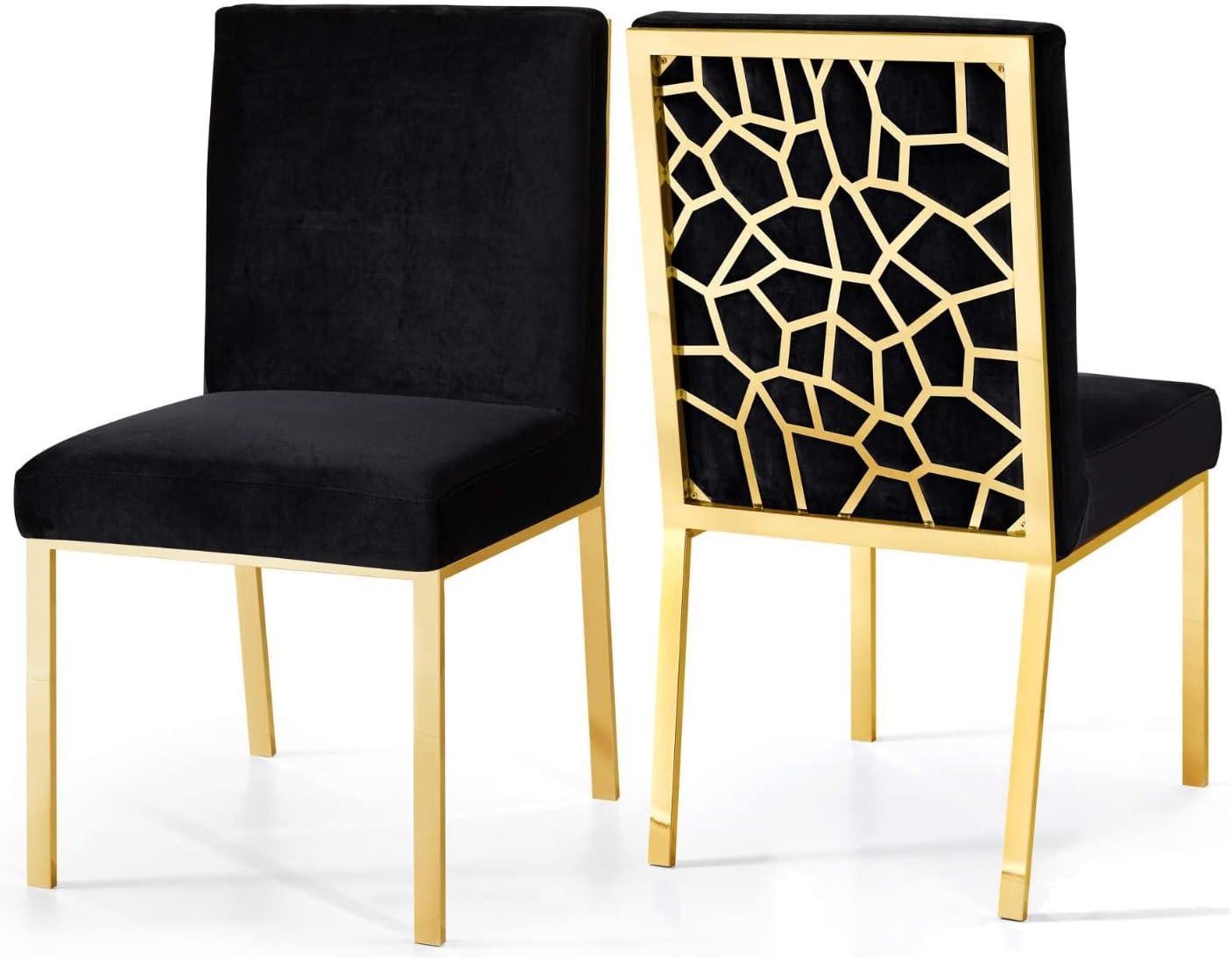 Opal Black Velvet Dining Chair with Gold Metal Frame