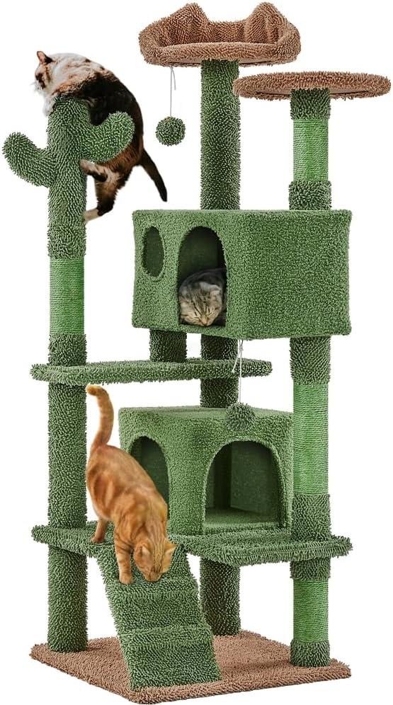 Gaetanina Cactus Cat Tree, 54.5In Cat Tower For Indoor Cats, Multi-Level Cat Condo With Scratching Posts, Ramp, Perch, Platform & Hanging Ball, Cat Furniture Activity Center For Kitten House Play