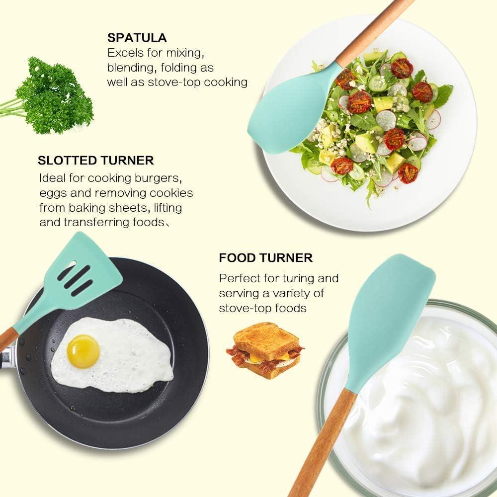 12PCS Kitchen Utensil Set Silicone Cooking Utensils Kit Spatula Heat Resistant Wooden Spoons Gadgets Tool for Non-Stick Cookware