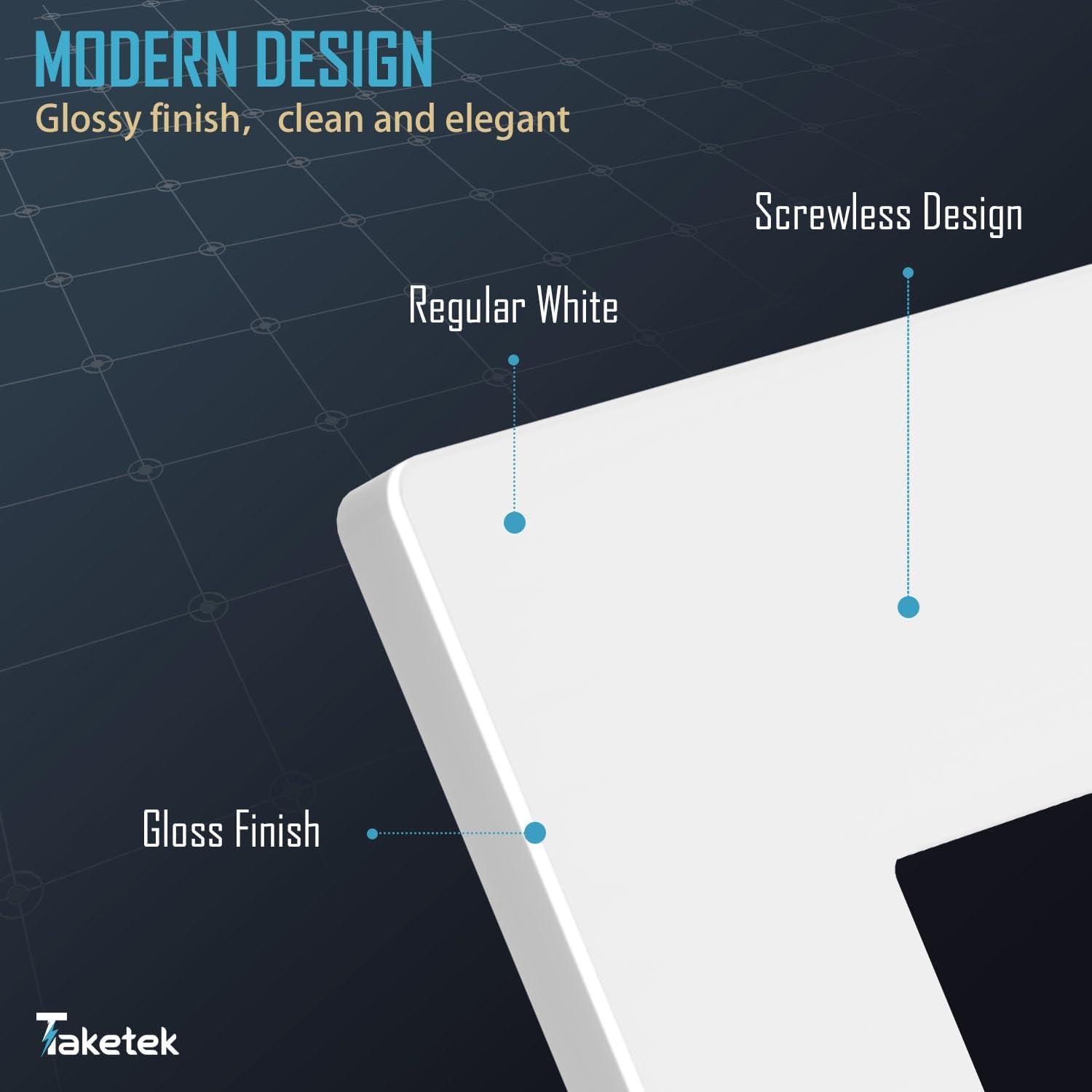 Screwless Decorator Wall Plate, Child Safe Outlet Cover, 1-Gang White Switch Plate Covers, Unbreakable Polycarbonate Thermoplastic, Standard Size, Glossy, 10 Pack