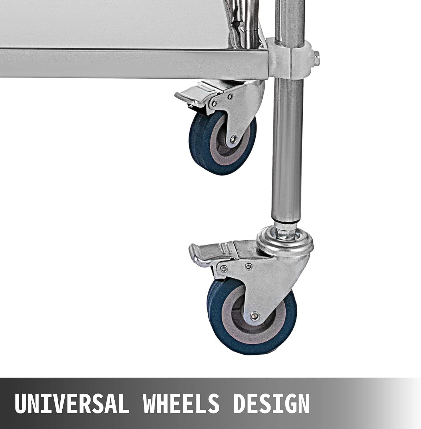VEVOR Lab Rolling Cart, 2-Shelf Stainless Steel Rolling Cart, Lab Serving Cart with Swivel Casters, Dental Utility Cart for Clinic, Lab, Hospital, Salon, 15.16"x21.57"x34.06"