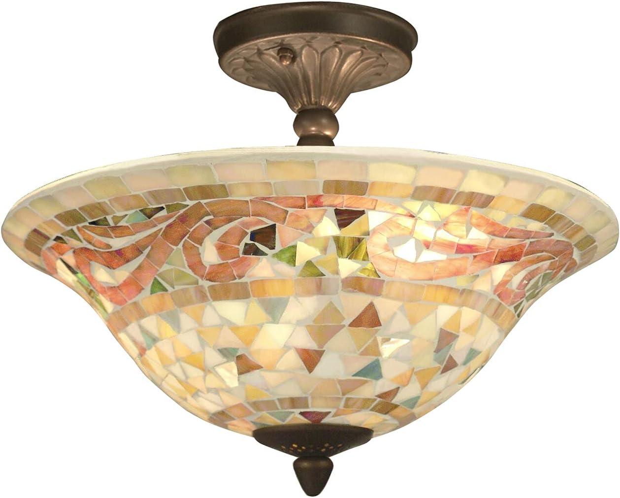 Antique Brass Mosaic Bell-Shaped Flush Mount Ceiling Light