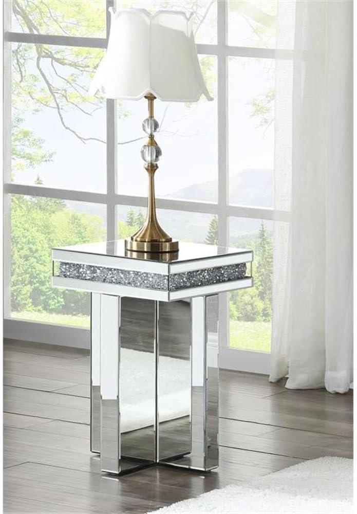 Noralie 16" Cross Bead Mirrored Accent Table Faux Diamonds - Acme Furniture: Durable Acrylic, No Assembly Required