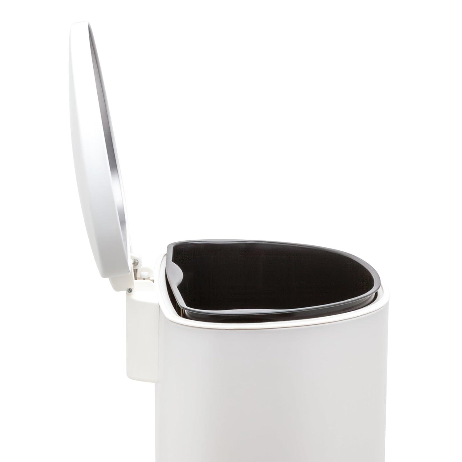 13 Gal. Matte White Stainless Steel Kitchen Trashcan, Step-on, D Shape
